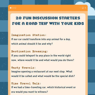 FREE - 20 fun discussion starters for a road trip with your kids