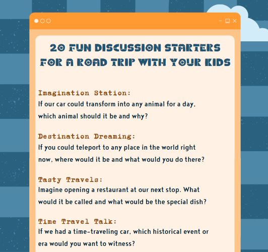 FREE - 20 fun discussion starters for a road trip with your kids